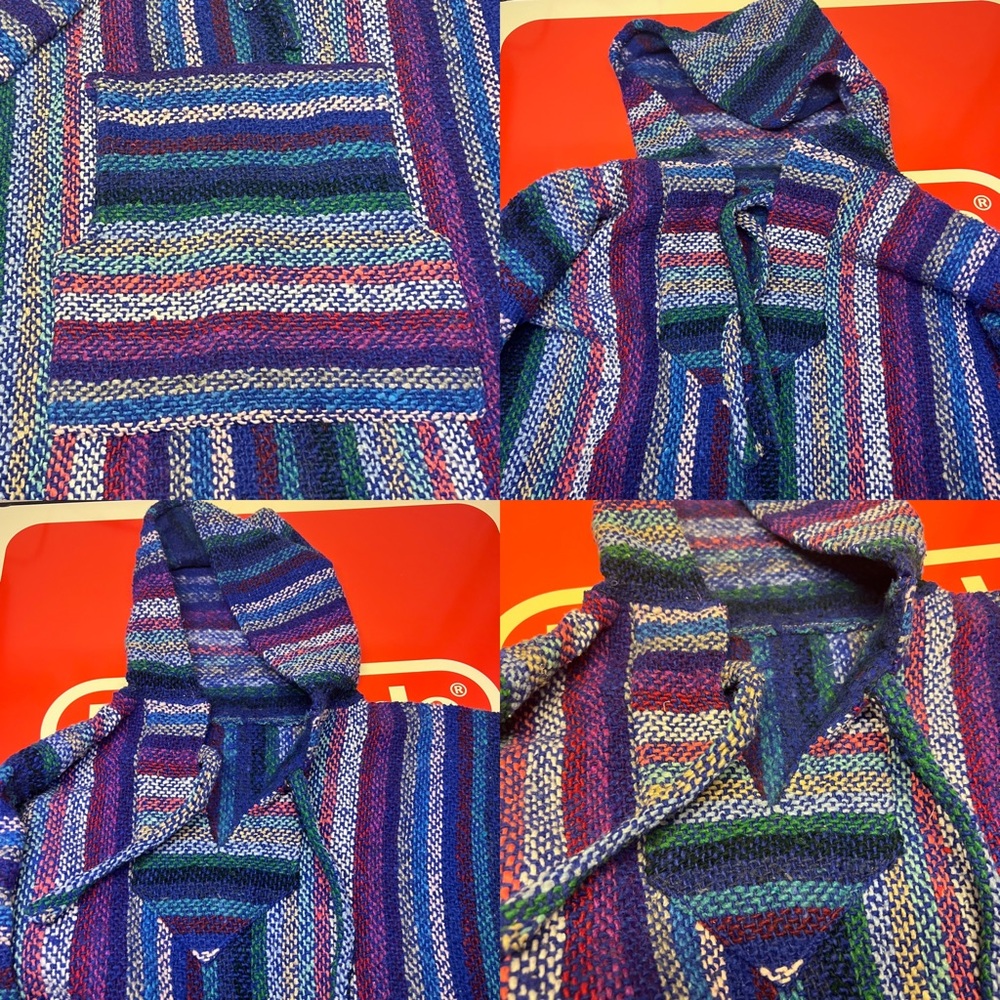 Vintage Knitted Hoodie Pull Over Sweater V Neck Adult M